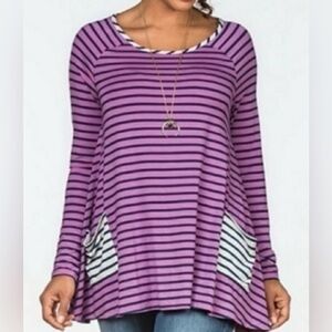 Matilda Jane No Limitations Purple Navy Stripe Swing Tunic Top size medium